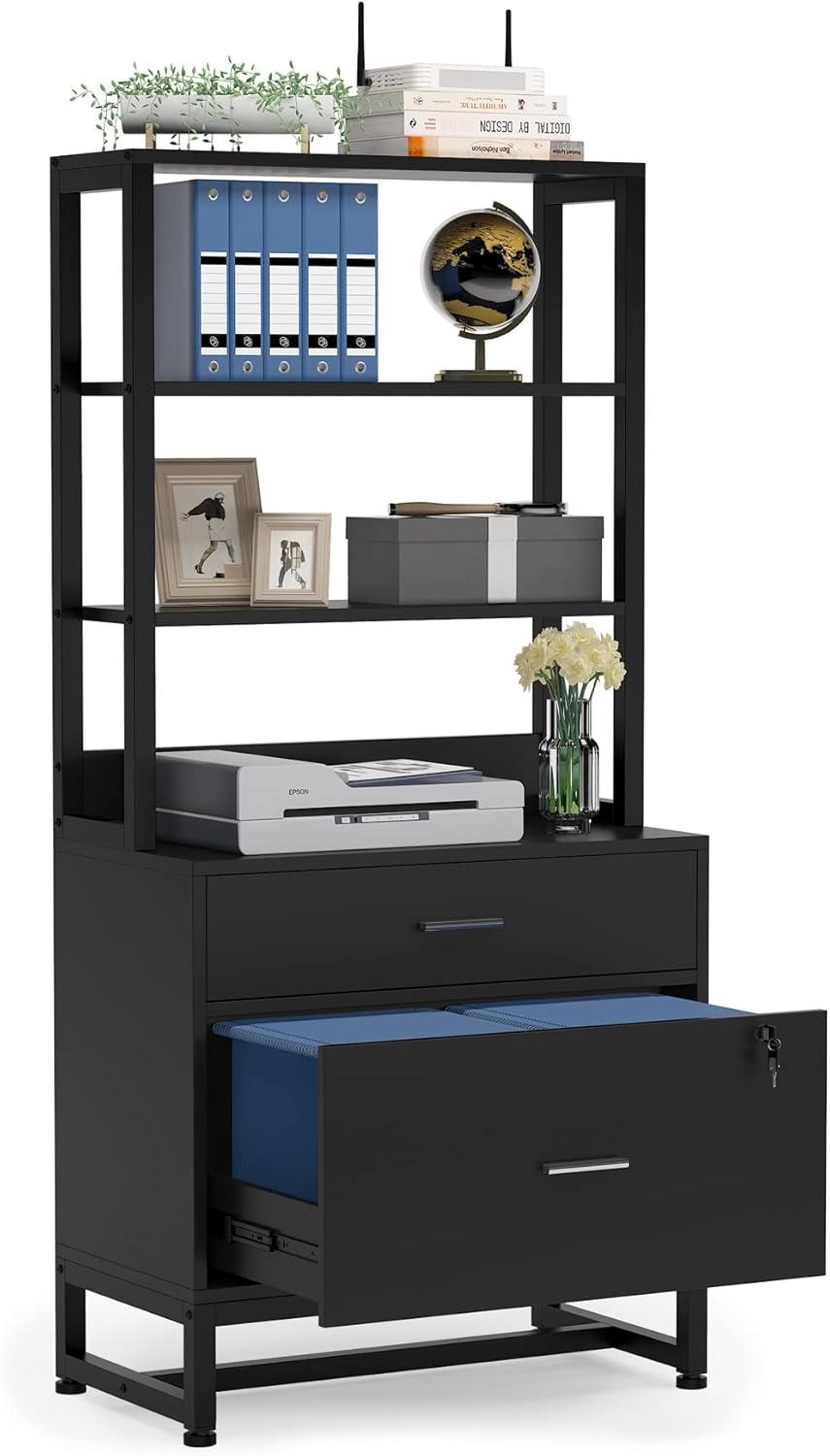 Tribesigns 2 Drawers Vertical File Cabinet, Filing Cabinet Printer Stand with Open Storage Shelves