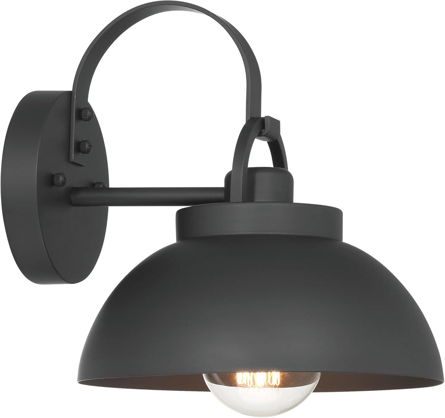 Robert Stevenson Lighting Easton Modern Farmhouse Metal Shade and Exposed Bulb Wall Mounted Outdoor Light Matte Black: ETL Listed, Steel Body
