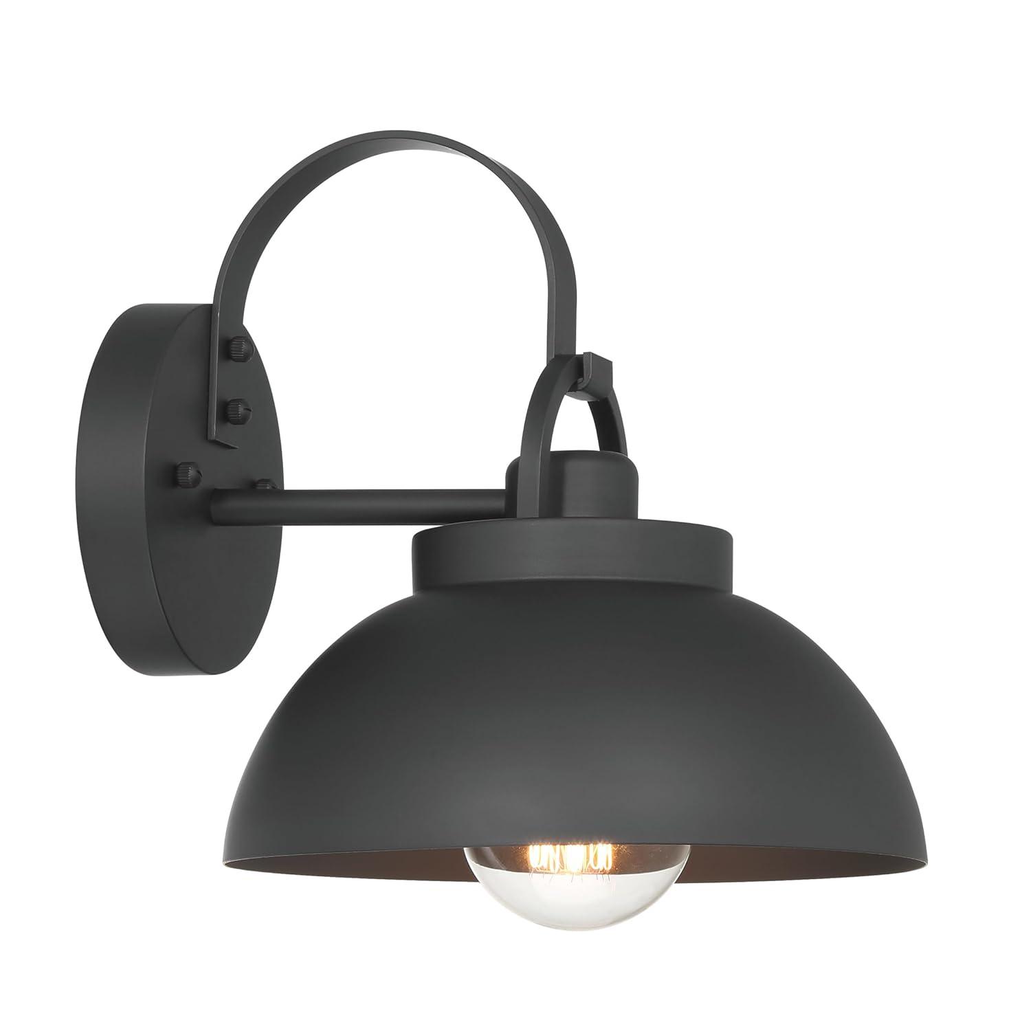 Robert Stevenson Lighting Easton Modern Farmhouse Metal Shade and Exposed Bulb Wall Mounted Outdoor Light Matte Black: ETL Listed, Steel Body