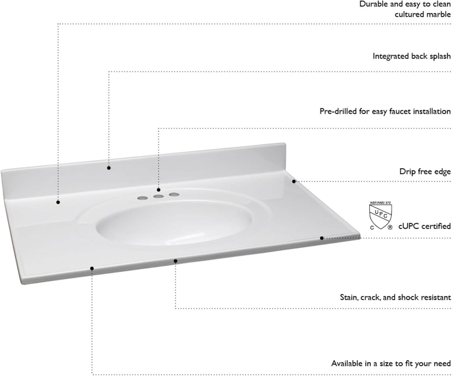 25-in. Cultured Marble Vanity Top with Backsplash, Design House, 586313