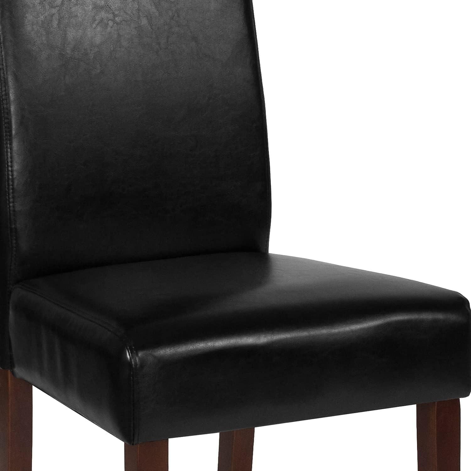 Transitional Black LeatherSoft Parsons Side Chair with Mahogany Legs