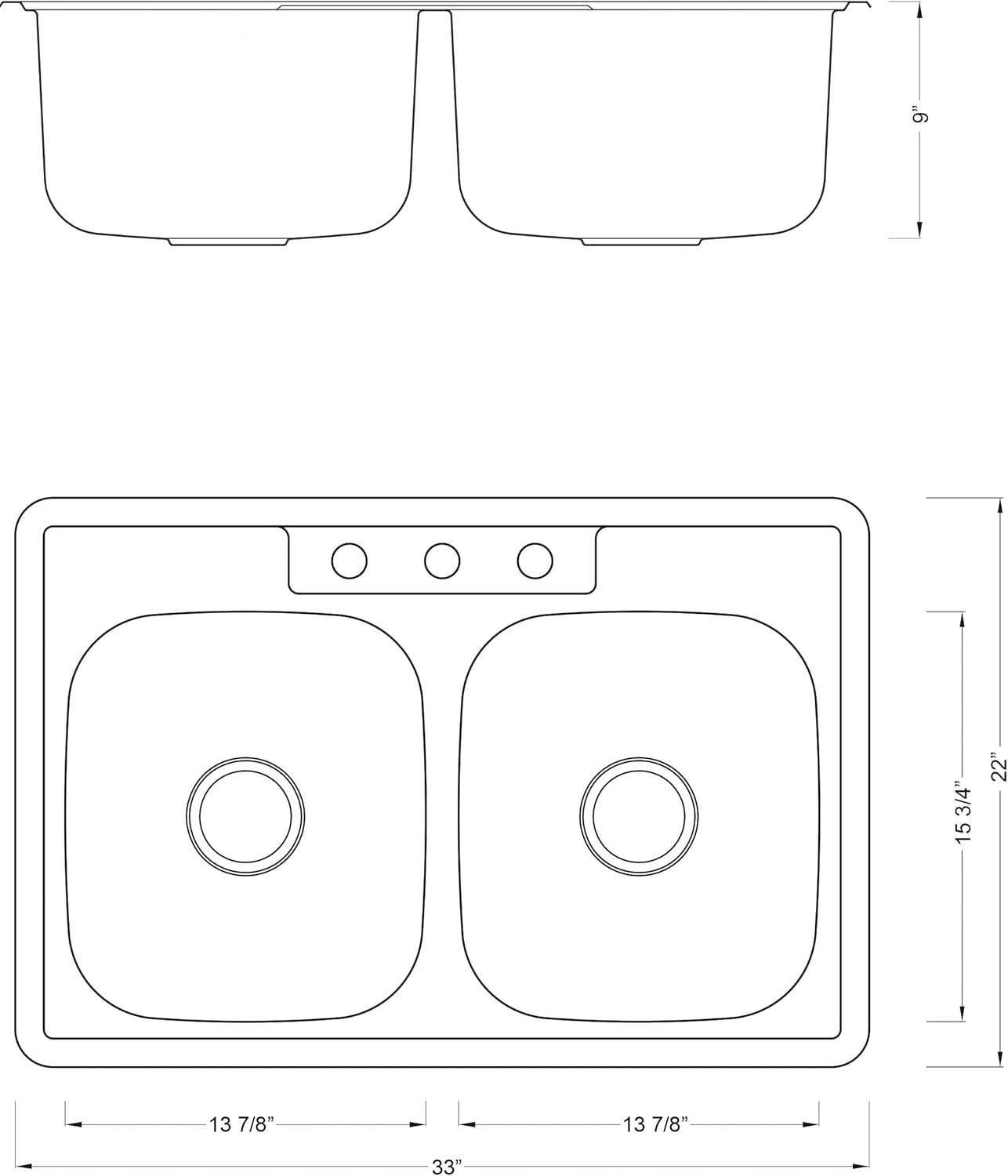 33-Inch Brushed Stainless Steel Double Bowl Kitchen Sink