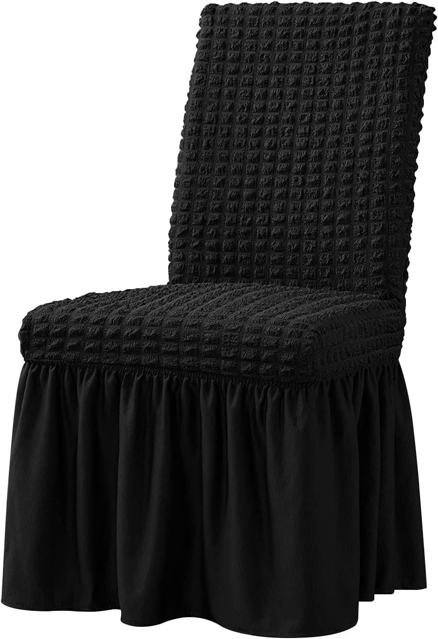 1Pc Stretch Spandex Dining Chair Cover with Skirt Black