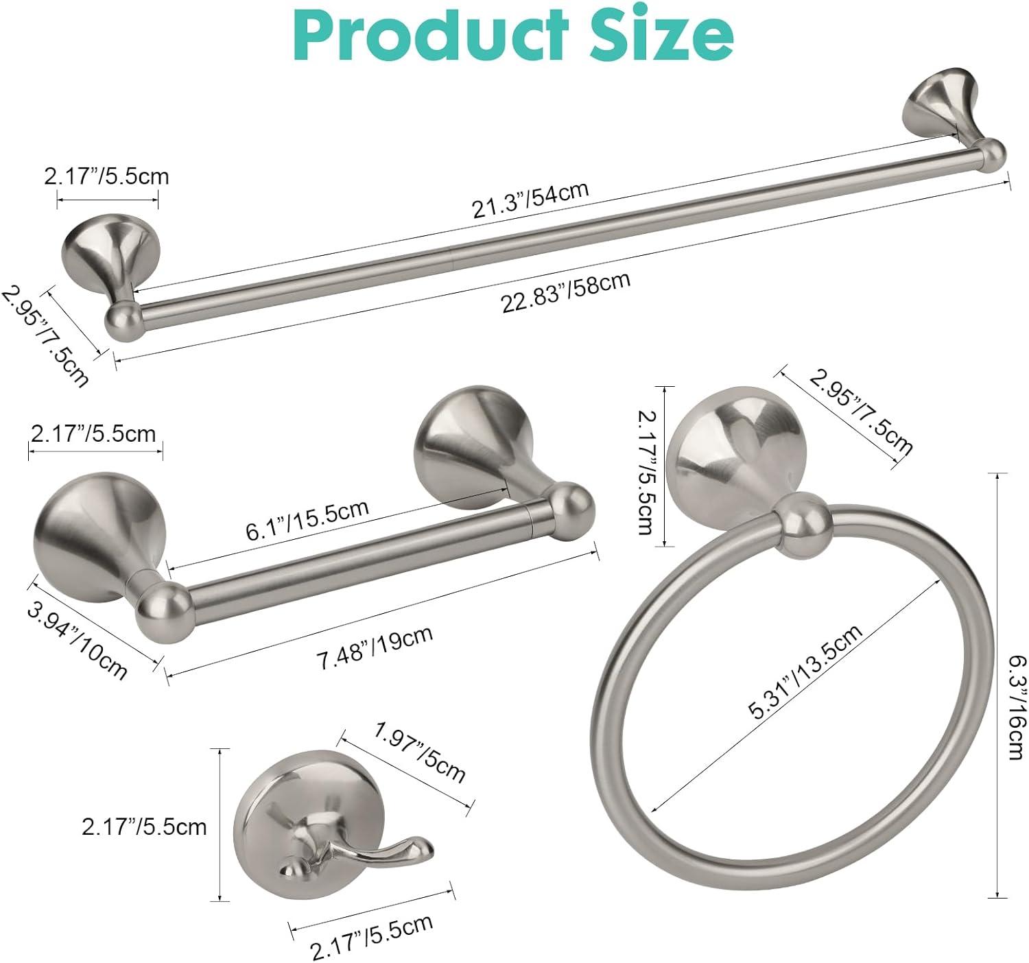 4-Piece Bathroom Hardware Accessory Set With 24" Towel Bar (Chrome Finish)