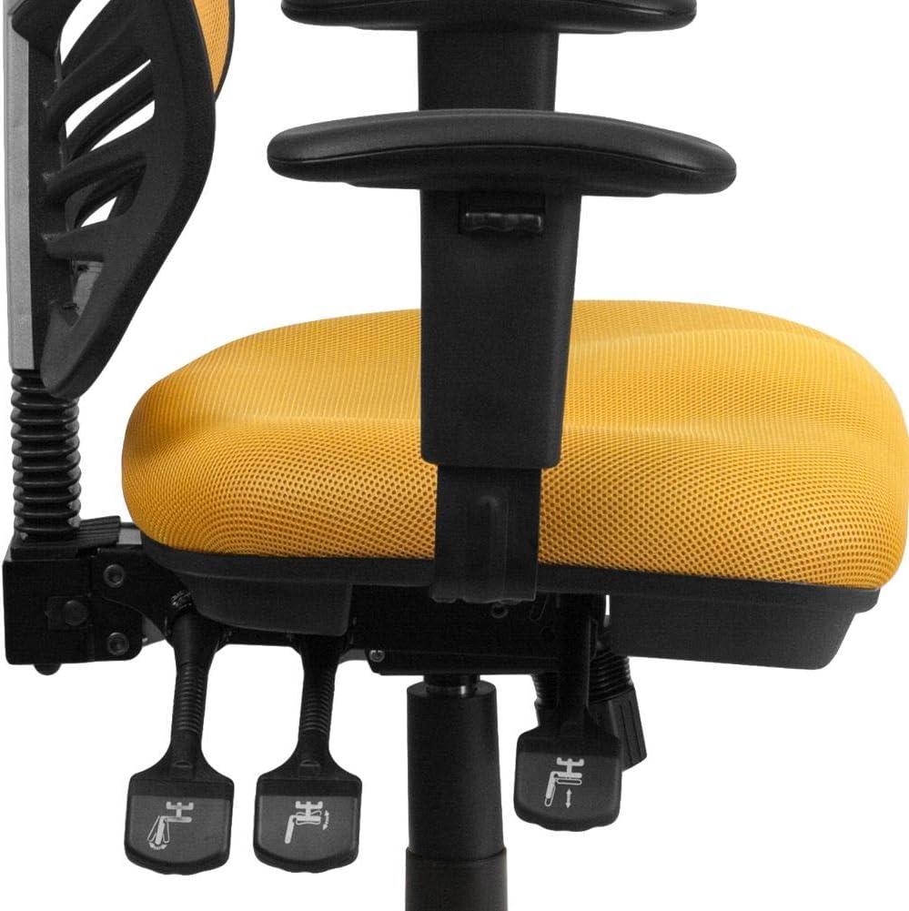 ErgoFlex Mid-Back Yellow-Orange Mesh Executive Swivel Chair with Adjustable Arms