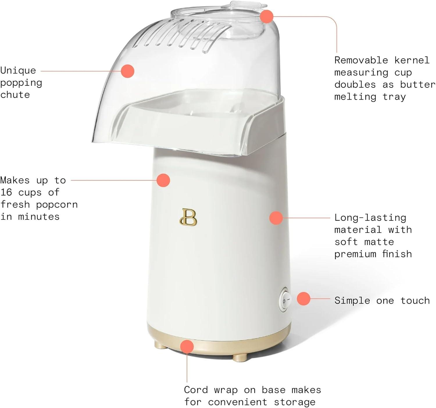 Beautiful 16 Cup Hot Air Electric Popcorn Maker, White Icing by Drew Barrymore