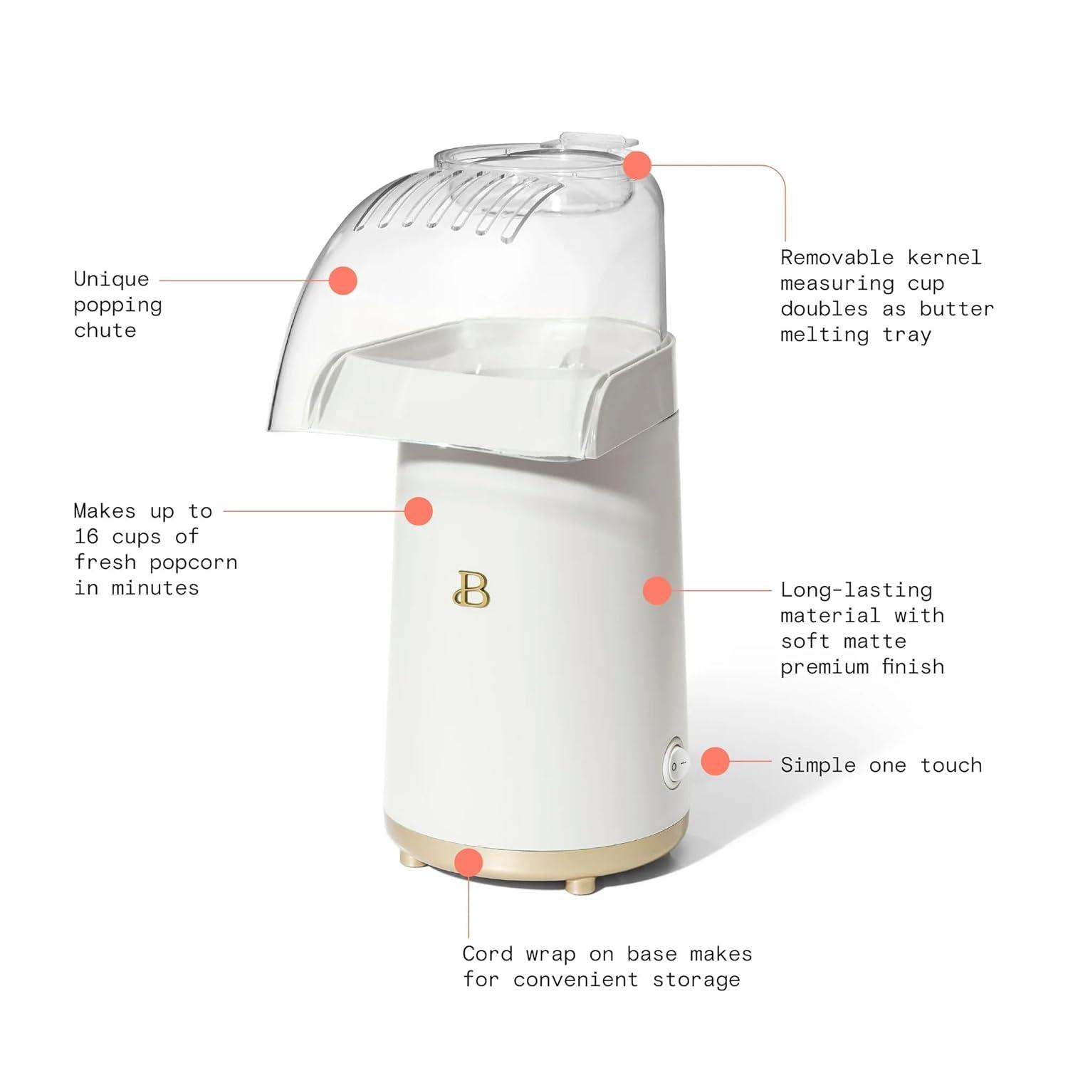 Beautiful 16 Cup Hot Air Electric Popcorn Maker, White Icing by Drew Barrymore