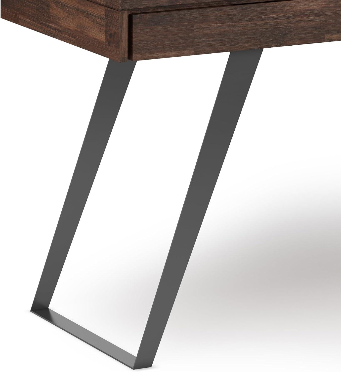 Simpli Home Lowry Solid Acacia Wood Desk, Industrial Style with Keyboard Tray and 2 Drawers