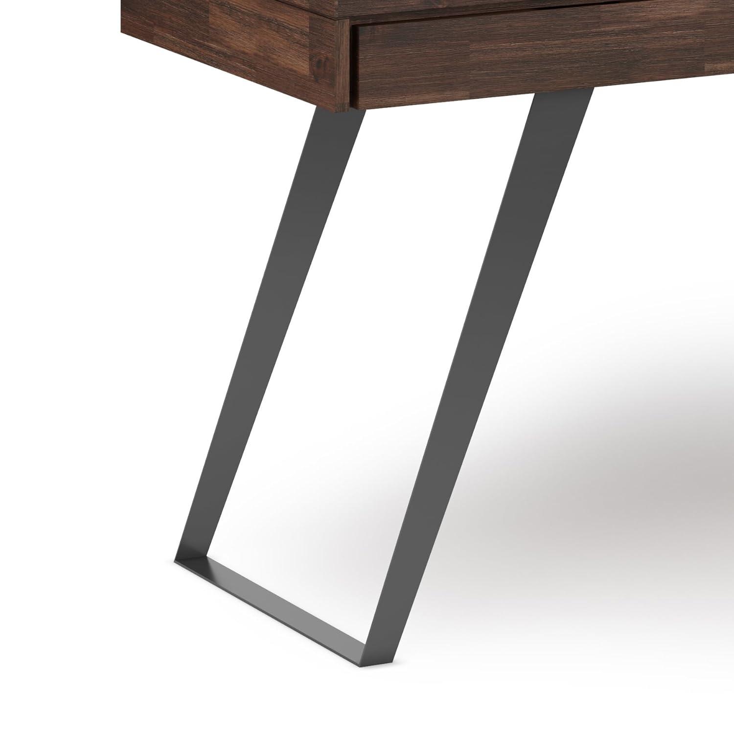 Simpli Home Lowry Solid Acacia Wood Desk, Industrial Style with Keyboard Tray and 2 Drawers
