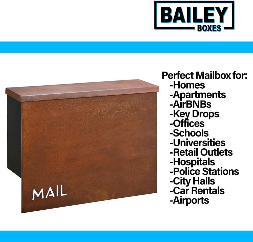 Wall Mounted Locking Mailbox - Rustic Modern Vintage Design from Bailey Boxes - The Rockdale - Elevate Your Exterior with a Top-Notch Custom Style Mailbox