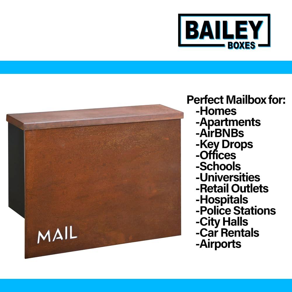 Wall Mounted Locking Mailbox - Rustic Modern Vintage Design from Bailey Boxes - The Rockdale - Elevate Your Exterior with a Top-Notch Custom Style Mailbox