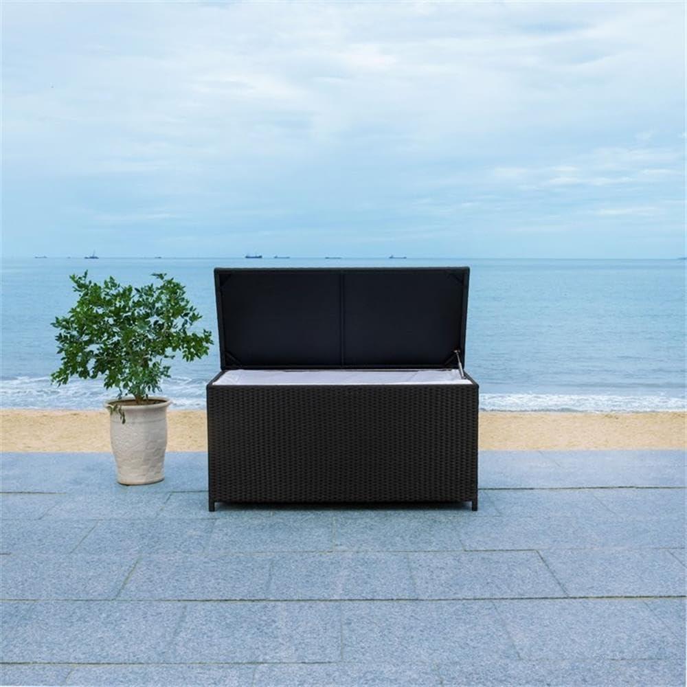 Oliveira Outdoor Cushion Deck Box - Black/White Cushion - Safavieh