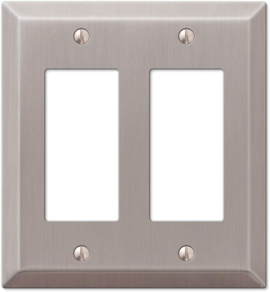 Brushed Nickel 2-Gang Double Rocker Steel Wall Plate