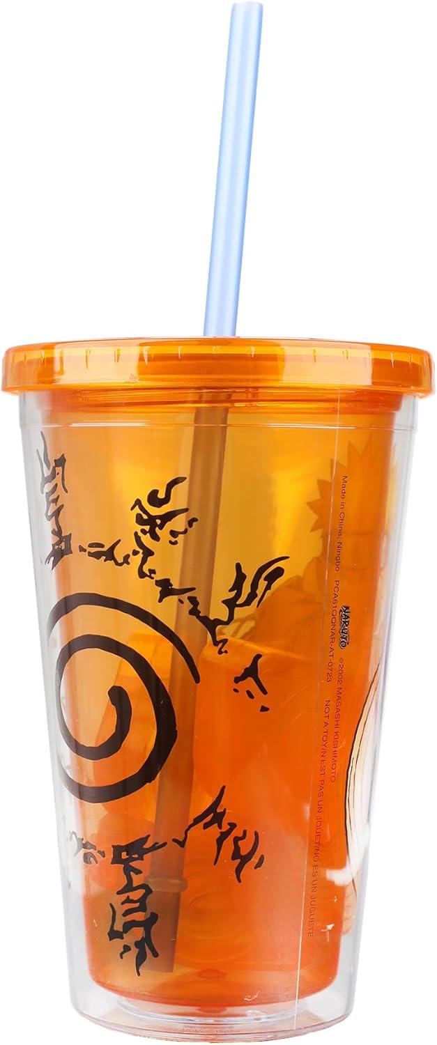 Naruto 16 Oz. Acrylic Cup With Reusable Staw and Ice Cubes