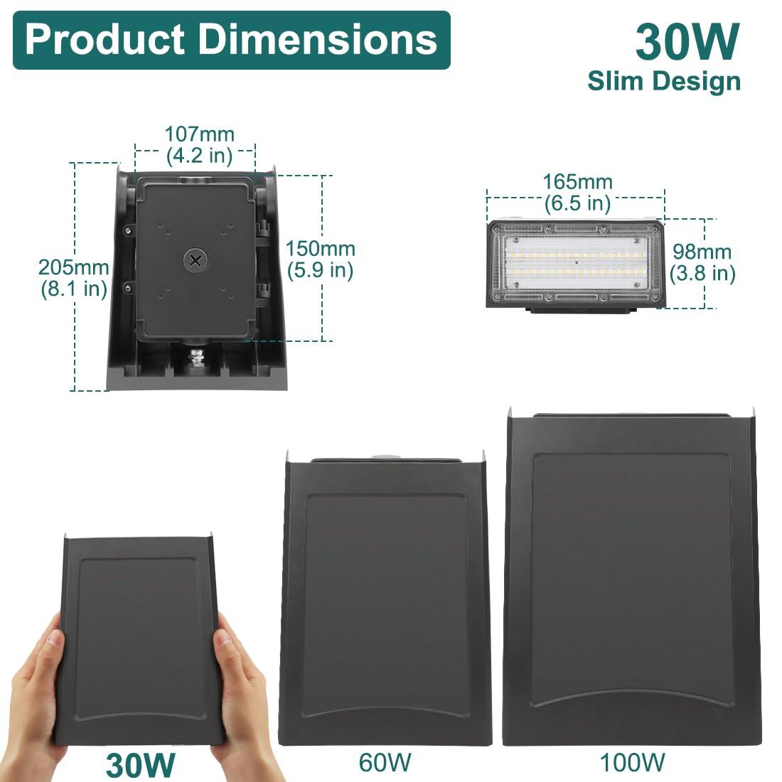 30W LED Wall Pack Light with Dusk-to-Dawn Photocell, Adjustable Head Waterproof Outdoor Lighting Fixture, 150-250W HPS/HID Replacement 5000K 3600lm