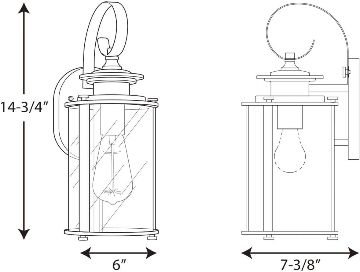 Progress Lighting Squire 1-Light Small Wall Lantern, Steel, Black Finish, Clear Glass Shade