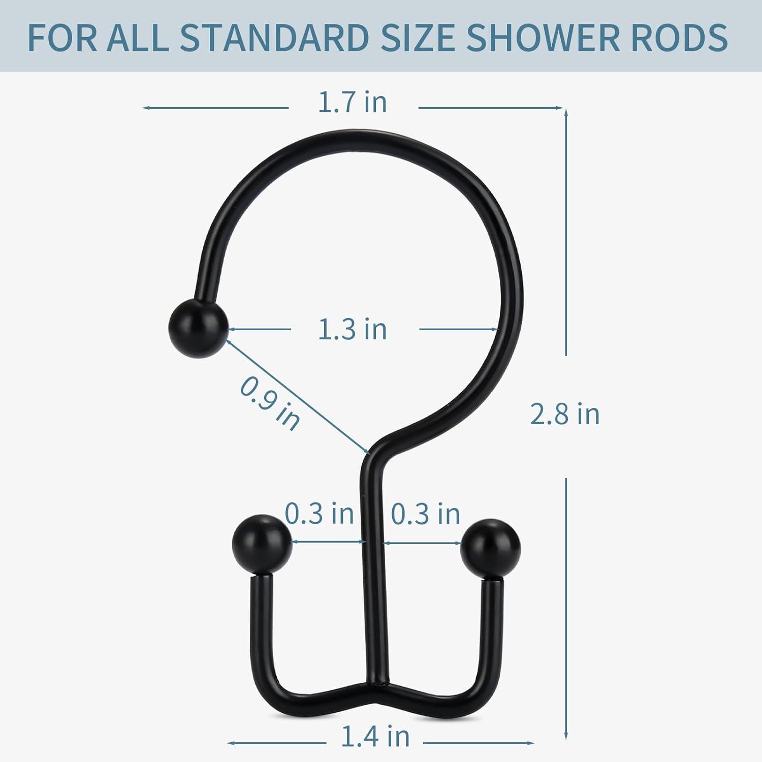 12 Pcs Black Stainless Steel Double Shower Curtain Hooks