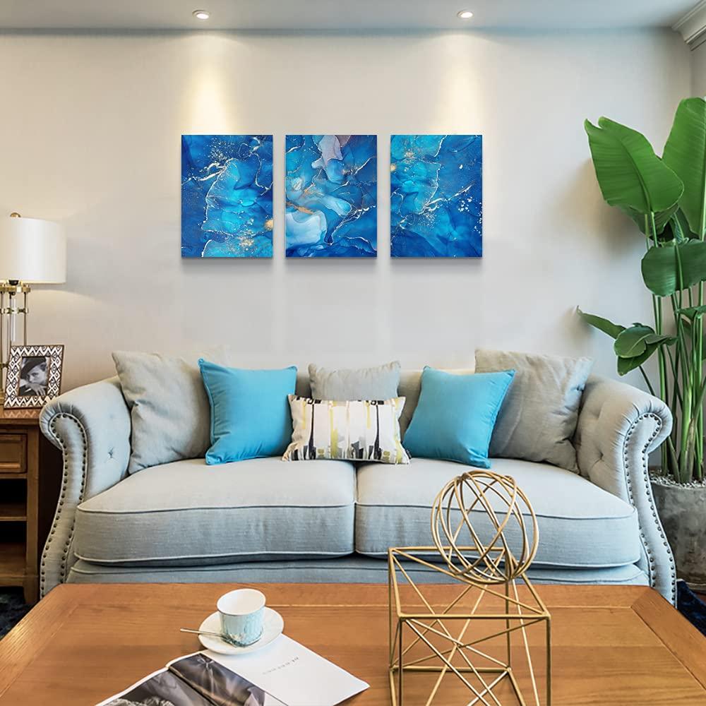 Three-Piece Blue and White Abstract Sailboat Canvas Art