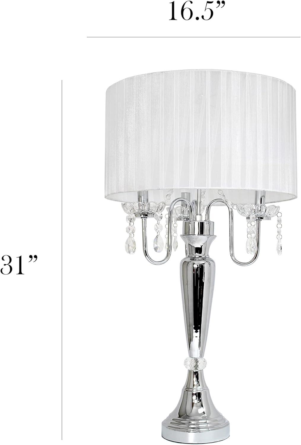 Chic Elegance 31'' White Table Lamp with Sheer Shade and Hanging Crystals