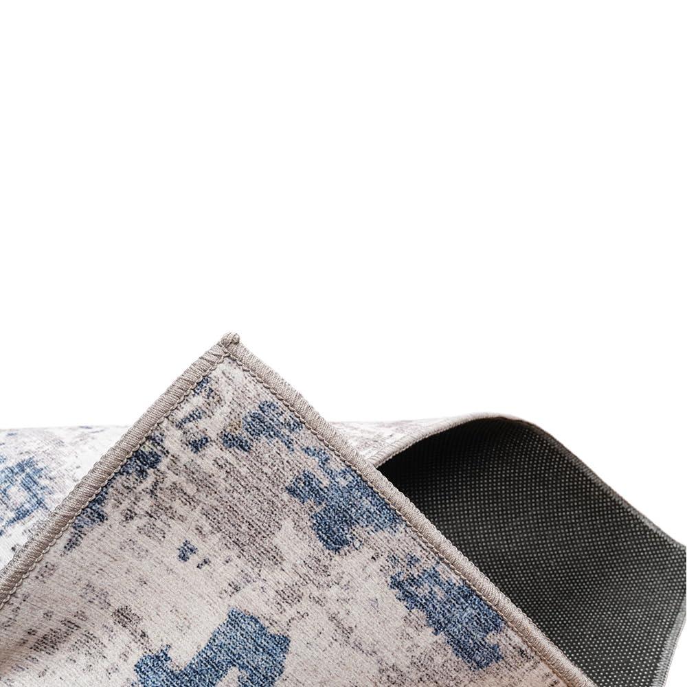 Gertmenian Gertmenian Crystal Print Cenis Blue Ivory Cream Washable Flat Pile Modern Abstract Indoor Area Rug