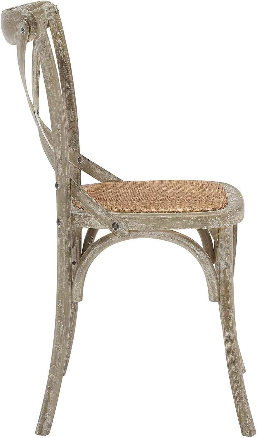 Modway Gear 18.5" Elm Wood and Rattan Dining Side Chair in Gray (Set of 4)