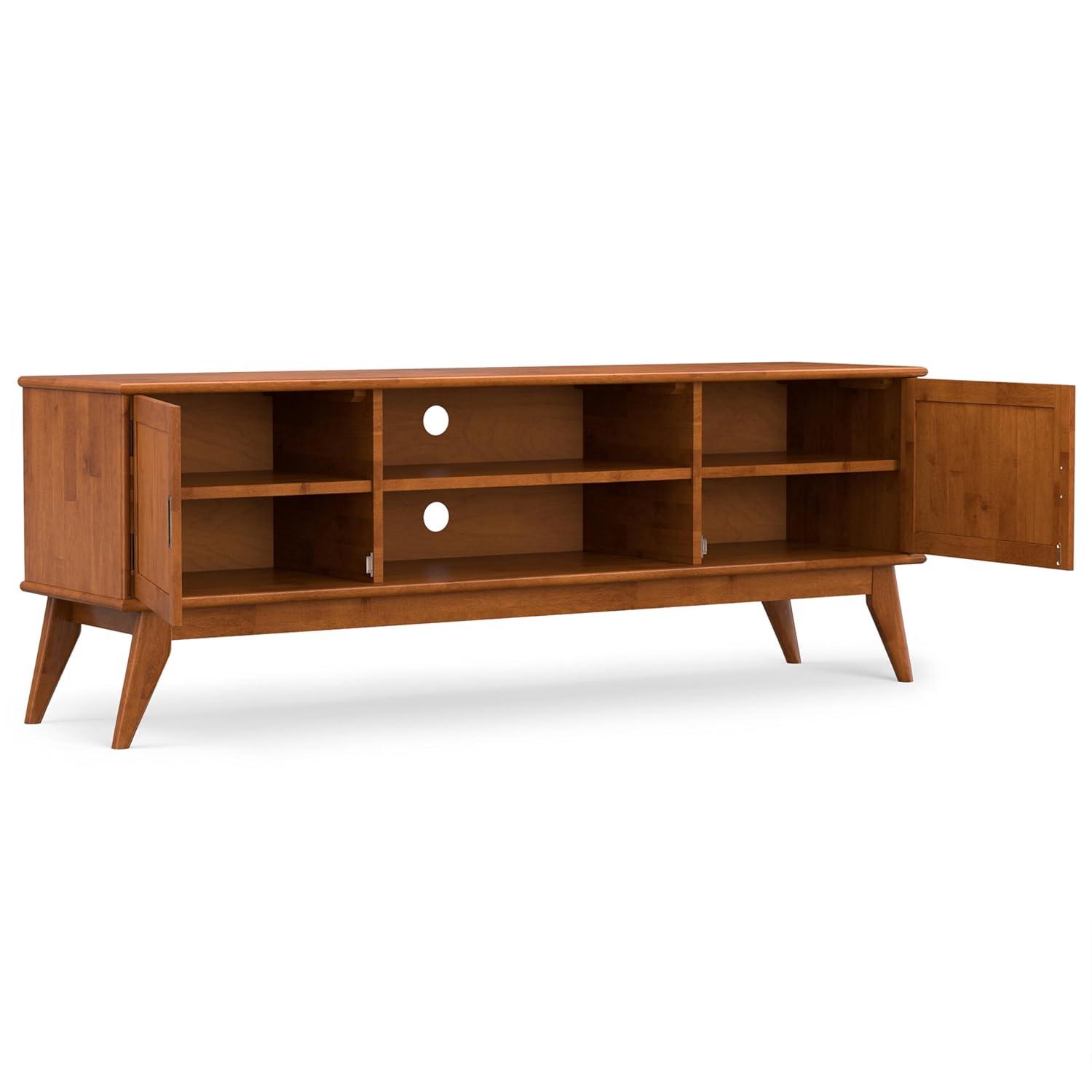 Simpli Home Draper 72"W Solid Hardwood Mid-Century Modern TV Stand for TVs up to 80" with Adjustable Shelves