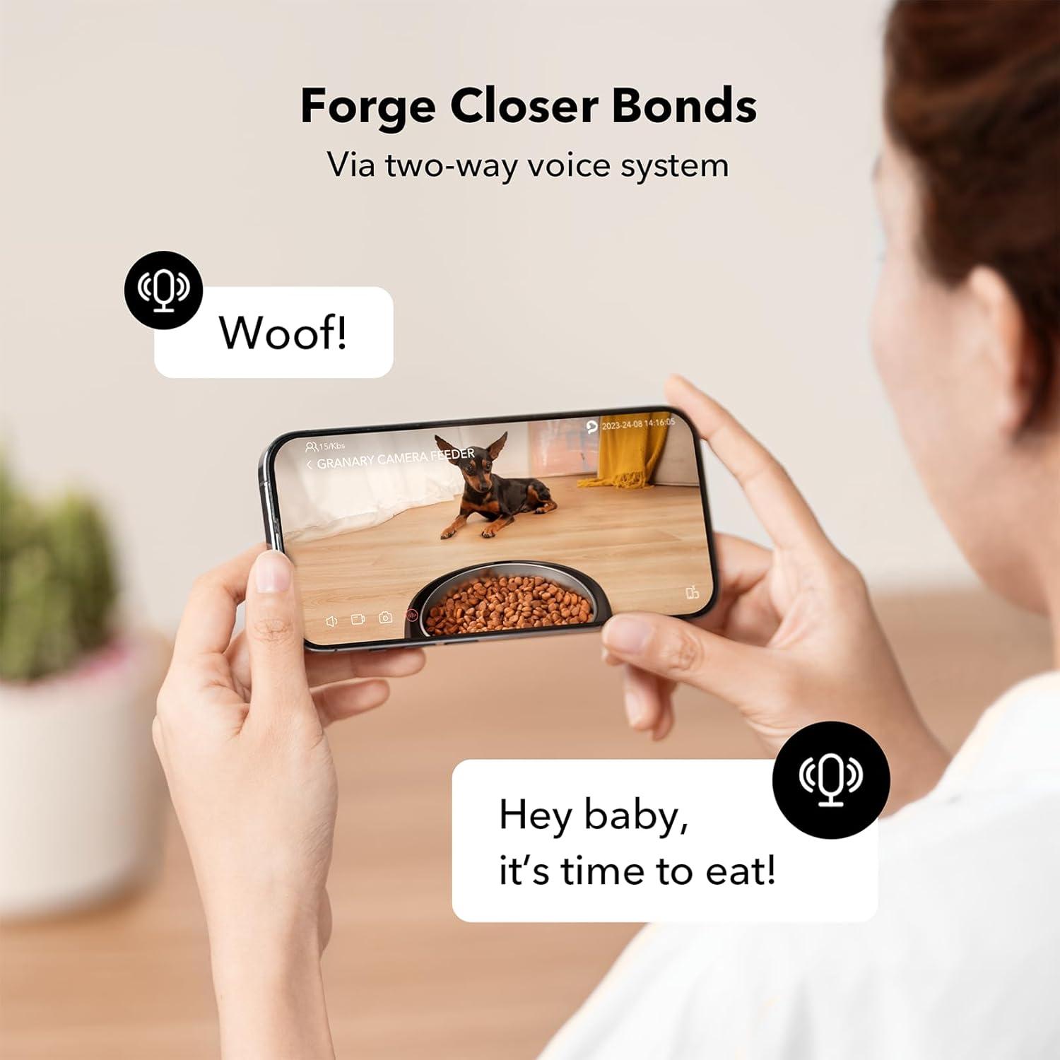 Black Automatic Pet Feeder with 1080P HD Camera and WiFi