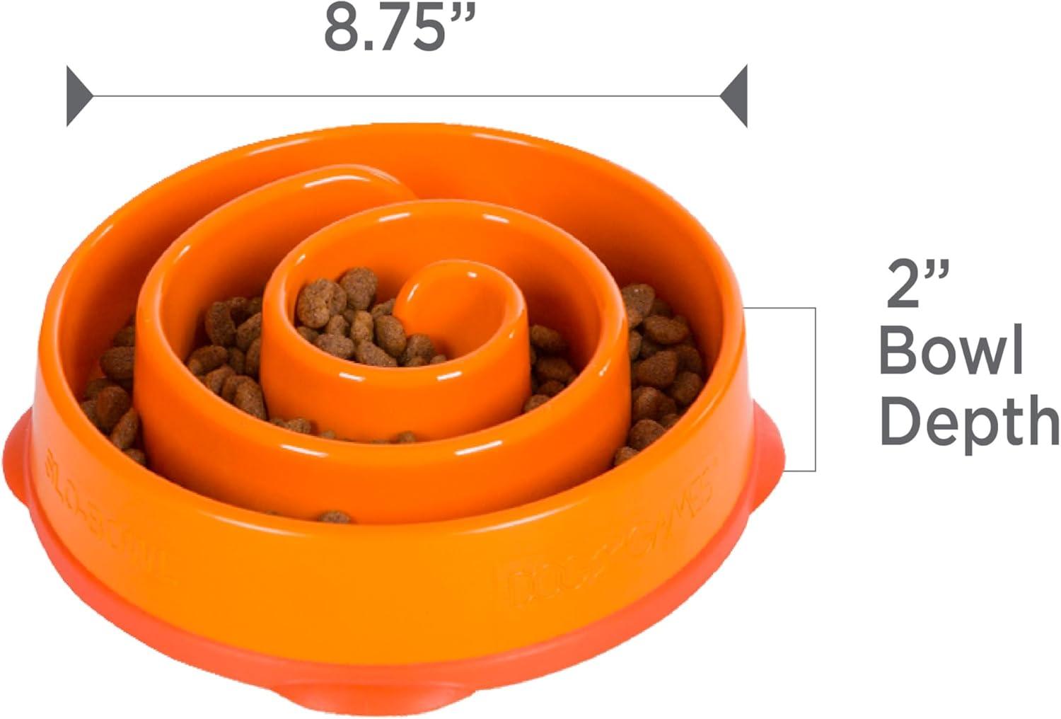 Outward Hound Fun Feeder Slow Bowl, Slow Feeder Dog Bowl, Medium, Orange