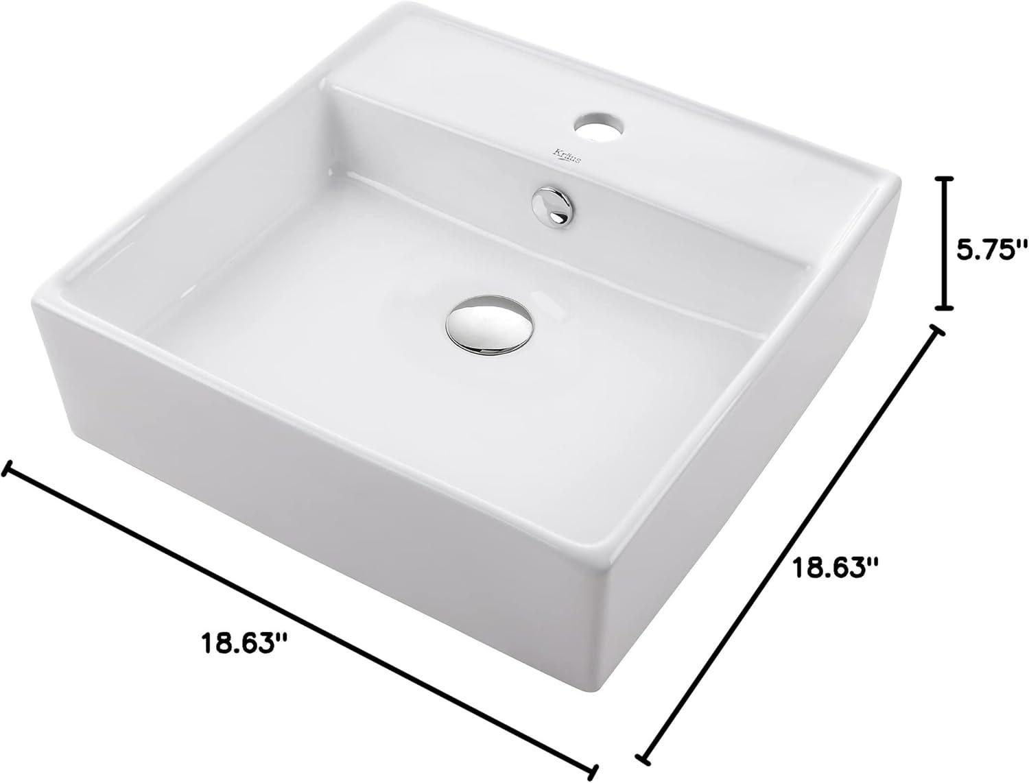 Sleek Square Ceramic Vessel Bathroom Sink with Overflow, 18.5"