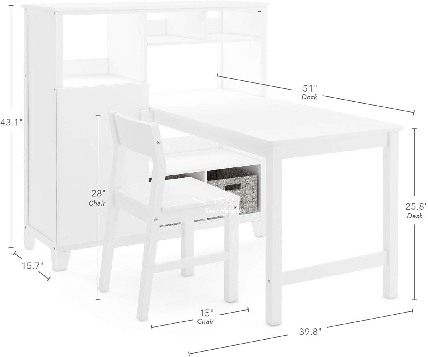 Creamy White Wooden Kids' Desk and Chair Set with Storage