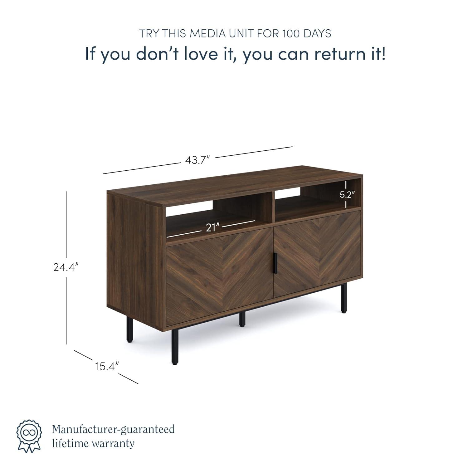 Nathan James Izak Herringbone Media Cabinet Walnut Matte Black: Fir Wood & Metal Storage Console