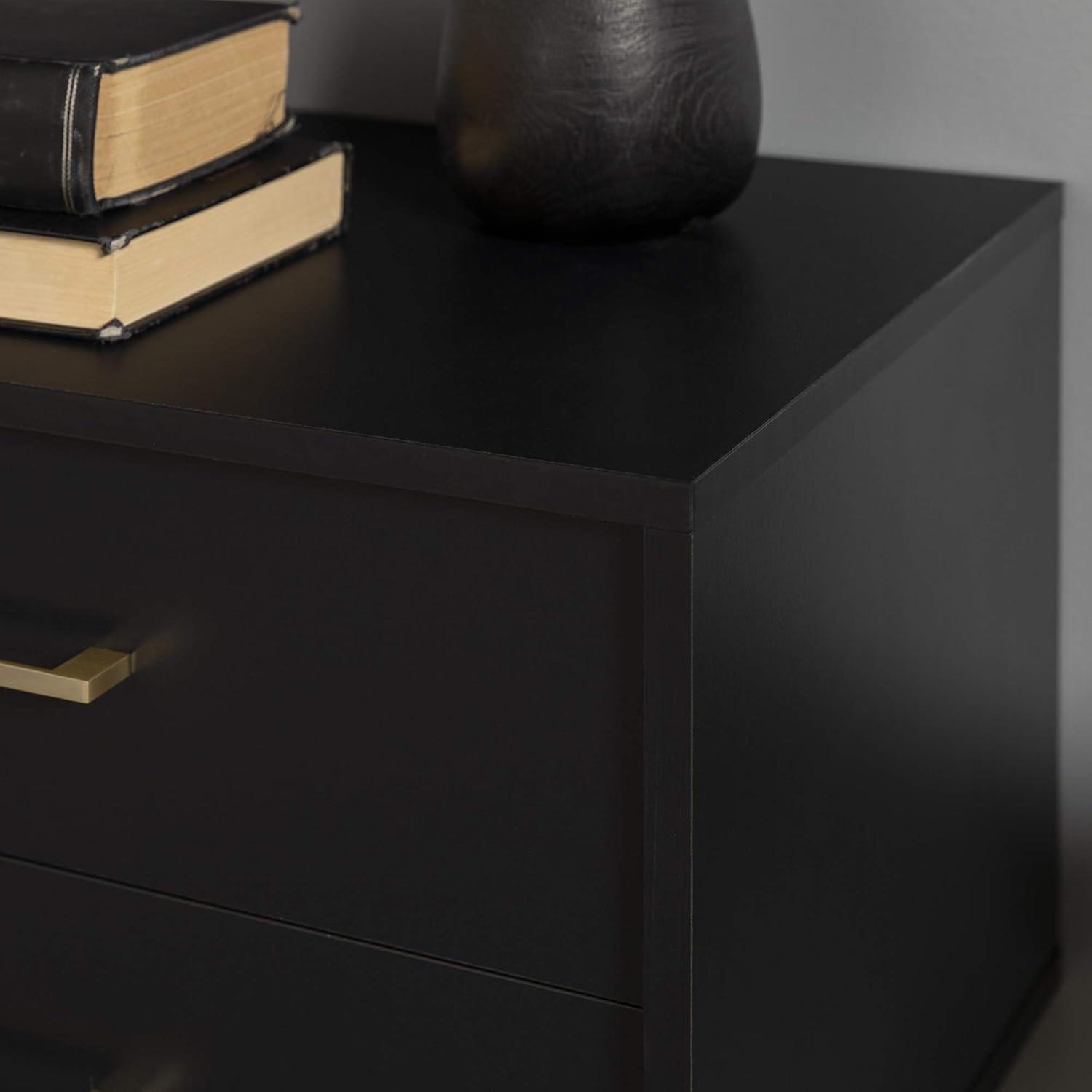 Black Wood and Metal 2-Drawer Side Table with Storage