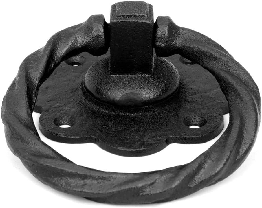 Black Wrought Iron Flower Ring Cabinet Pull with Hardware