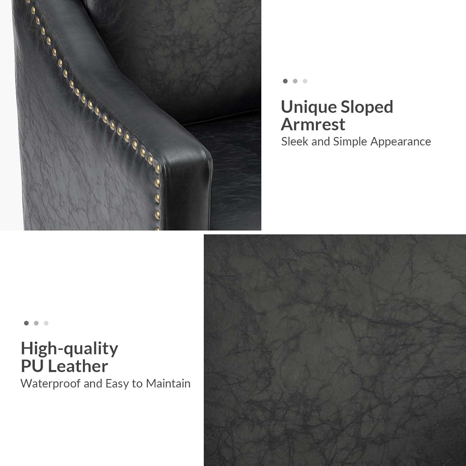 HULALA HOME Faux Leather Accent Armchairs Set of 2 with Back & Seat Cushions, Traditional Club Chairs with Nailhead Trim, Comfy Upholstered Sofa Chairs for Living Room Bedroom, Beige