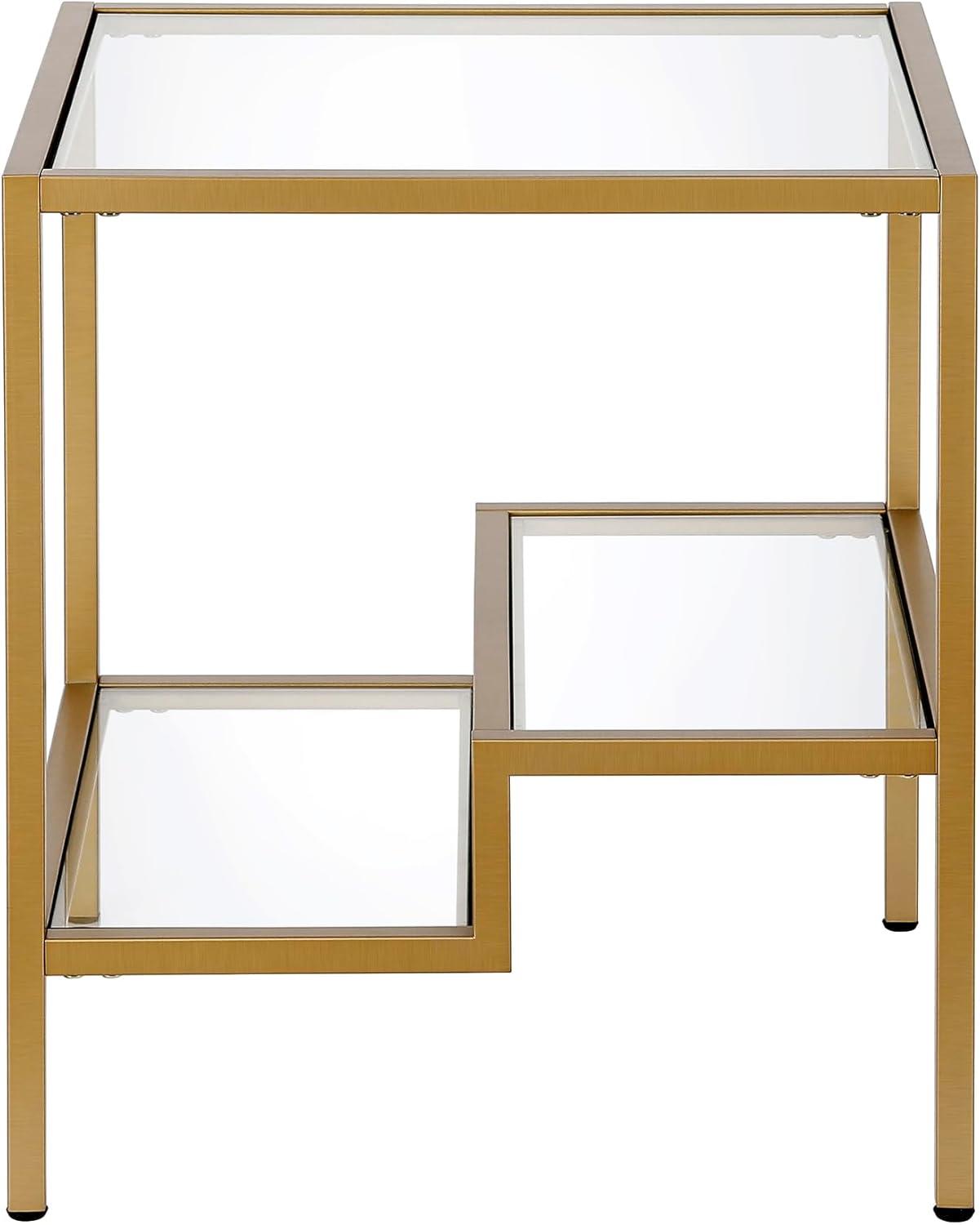 Evelyn&Zoe Lovett 20" Wide Square Side Table, Brass