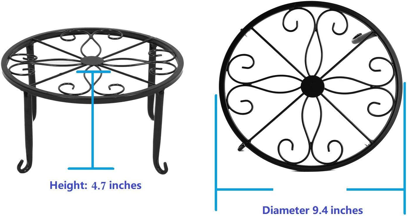 3 Pack 9 inches Metal Plant Stands with Saucer for Indoor and Outdoor Plants Heavy Duty Potted Heavy Duty Flower Pot Stand Holder Rustproof Iron Round Plant Shelf for Garden, Brown