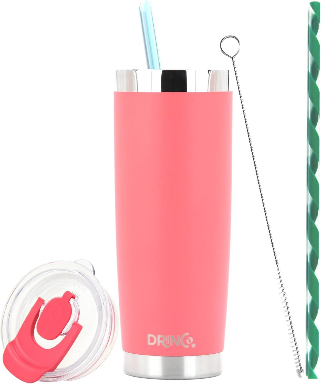 Coral Stainless Steel 20oz Travel Tumbler with Lid and Straws