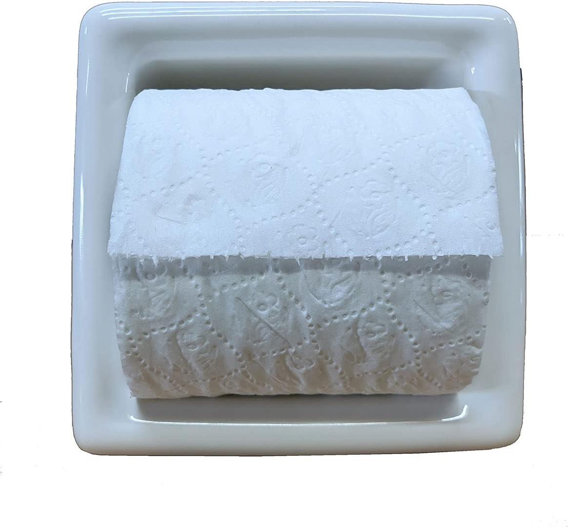 Porcelain Recess Niche Tissue Toilet Paper Holder - White Glossy - Approx 6"x6" - Bathroom Shower Premade