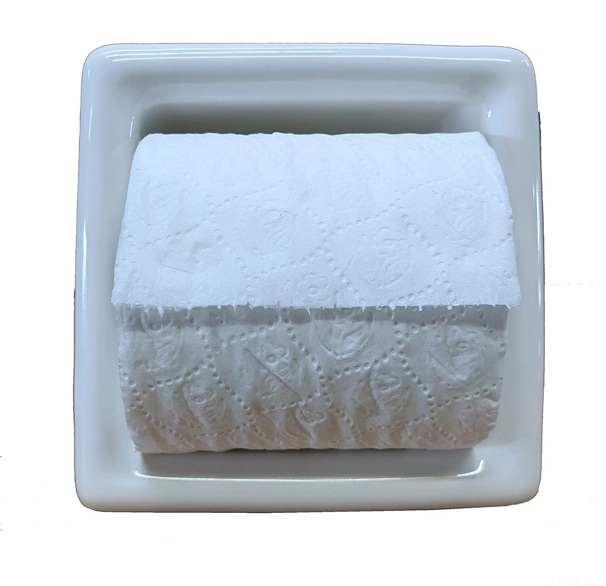 Porcelain Recess Niche Tissue Toilet Paper Holder - White Glossy - Approx 6"x6" - Bathroom Shower Premade