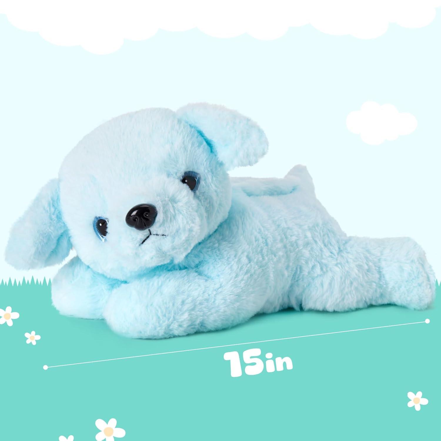 Glow Guards 15'' Blue Light up Puppy Dog Stuffed Animal Soft Plush Toy Pillow with LED Night Lights Glow Bedtime Pal Christmas Children's Day Birthday Gifts for Toddler Kids