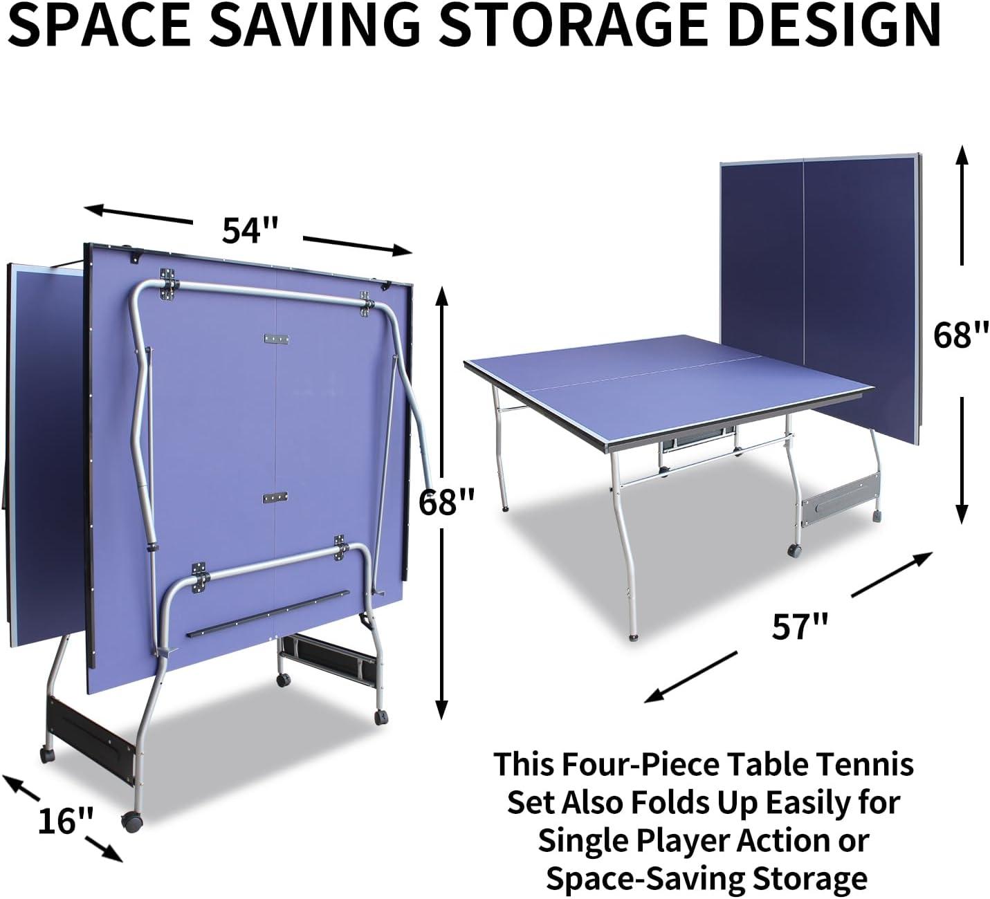 8ft Blue Aluminum Foldable Outdoor Table Tennis Set