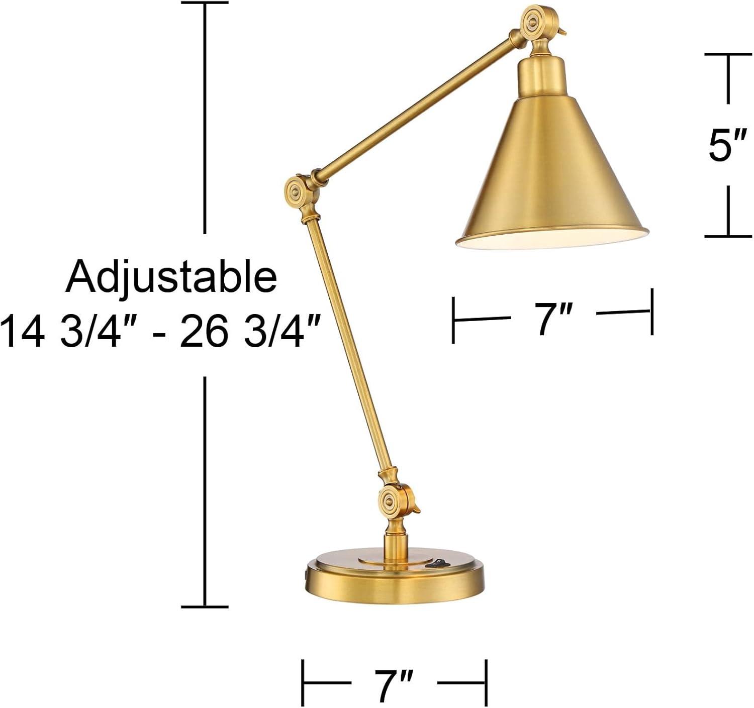 360 Lighting Wray Modern Desk Lamp 26 3/4" High Warm Brass Metal with USB Charging Port Adjustable Arm Head for Bedroom Living Room Bedside House Home