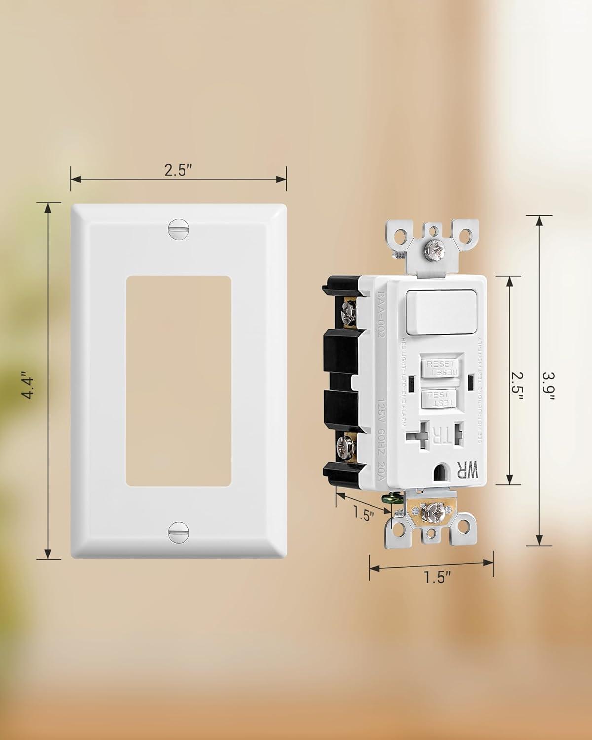 DEWENWILS 20A GFCI Switch Outlet Combo, Tamper-Resistant GFCI Electrical Outlet, 20 Amp GFCI Outlet, Weather Resistant Ground Fault Circuit Interrupter, Self-Test with LED Indicator, ETL Listed, White