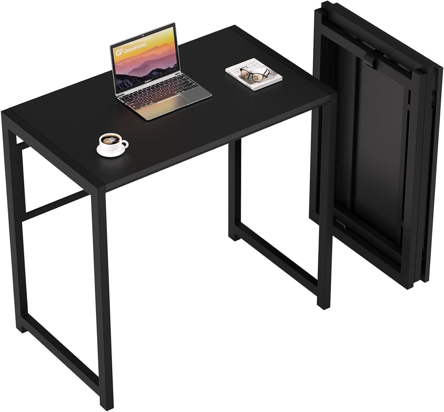 GreenForest Folding Desk for Small Spaces,31.5 in No-Assembly Small Computer Desk for Home Office,Space Saving Foldable Table Study Office Desk,Black