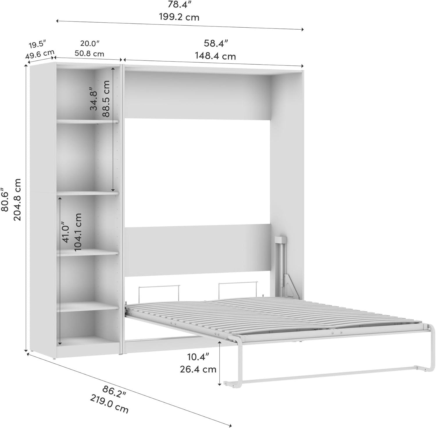 Platinum Gray Full Murphy Bed with Wood Frame and Closet Organizer