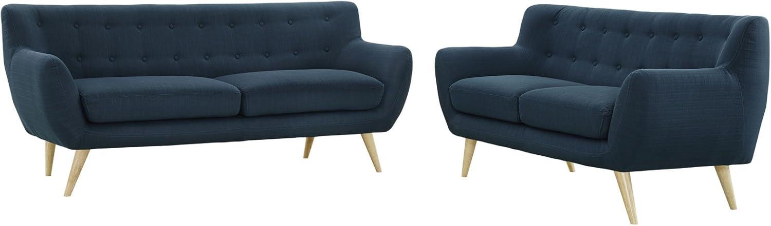 Azure Blue Polyester Mid-Century Modern Sofa and Loveseat Set