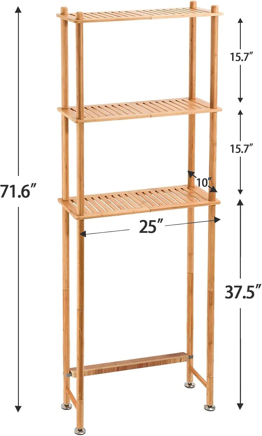 Natural Bamboo 3-Tier Adjustable Over-the-Toilet Storage Shelf