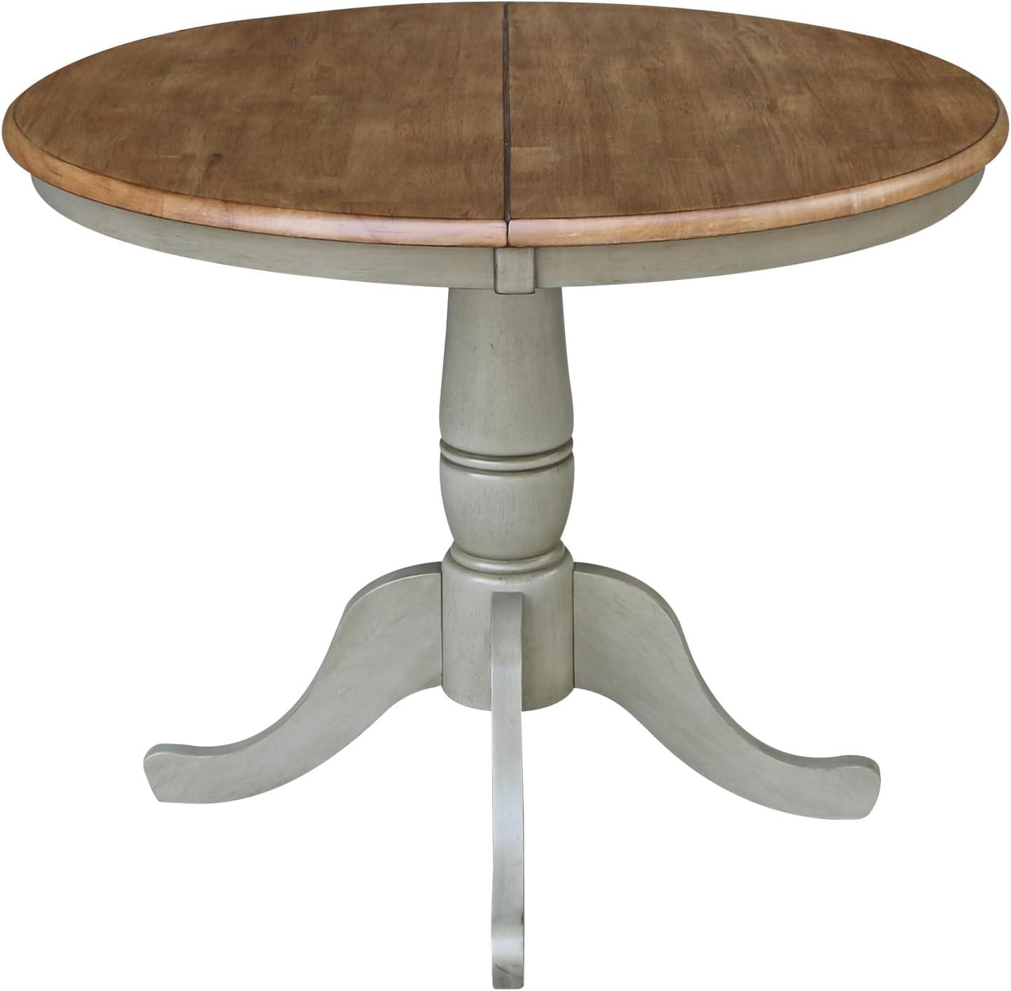 Kyle Round Top Pedestal Drop Leaf Dining Table Hickory Brown/Stone Gray - International Concepts: Solid Wood, Mid-Century Modern