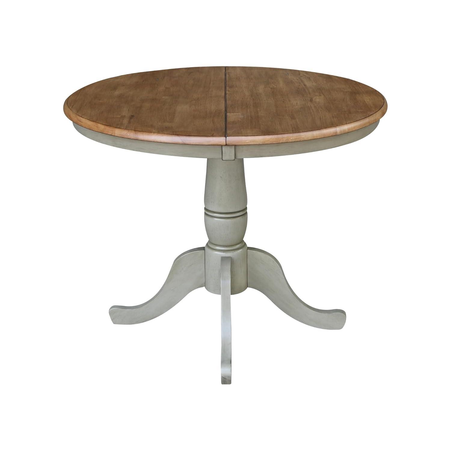 Kyle Round Top Pedestal Drop Leaf Dining Table Hickory Brown/Stone Gray - International Concepts: Solid Wood, Mid-Century Modern