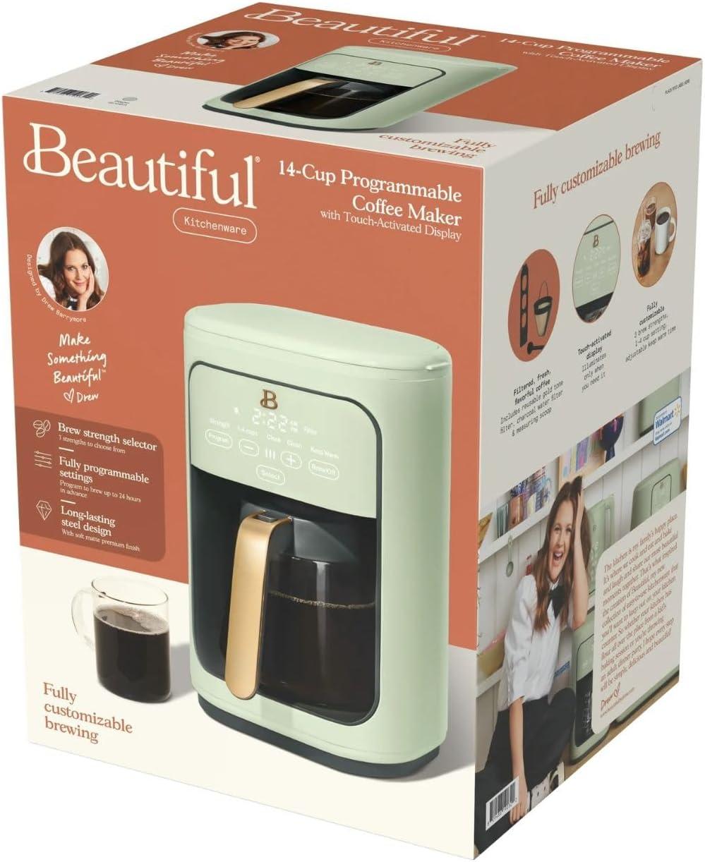 Beautiful 14-Cup Programmable Drip Coffee Maker with Touch-Activated Display, Sage Green by Drew Barrymore